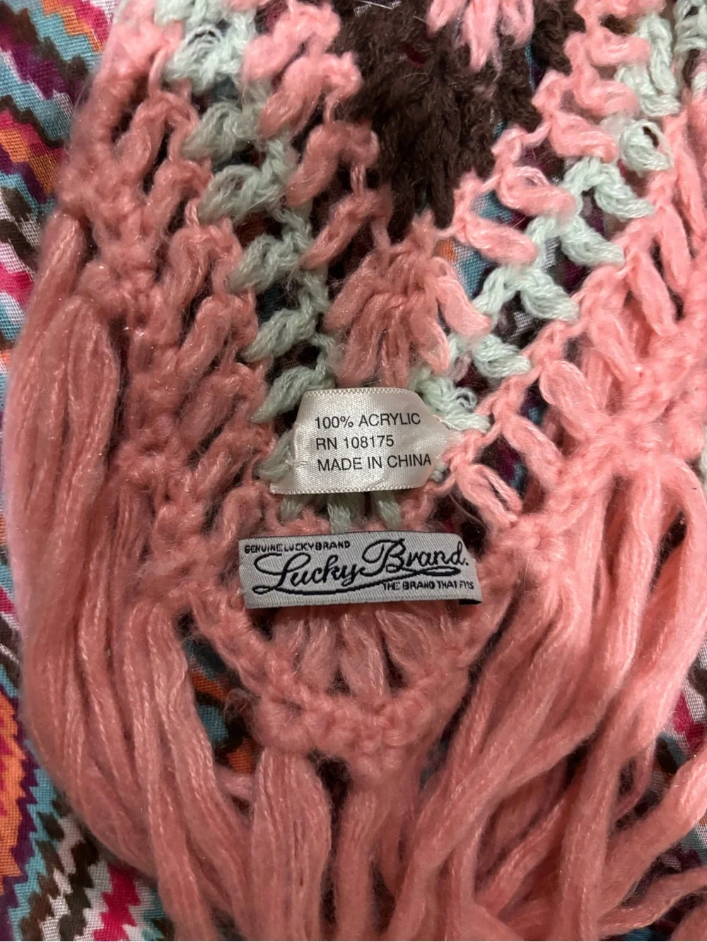 Lucky Brand Pink Chevron Knit Scarf with Mint & Black Accents